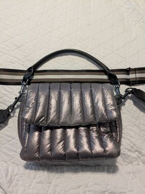 THINK ROYLN Quilted Metallic Shoulder Bag - Gunmetal Silver